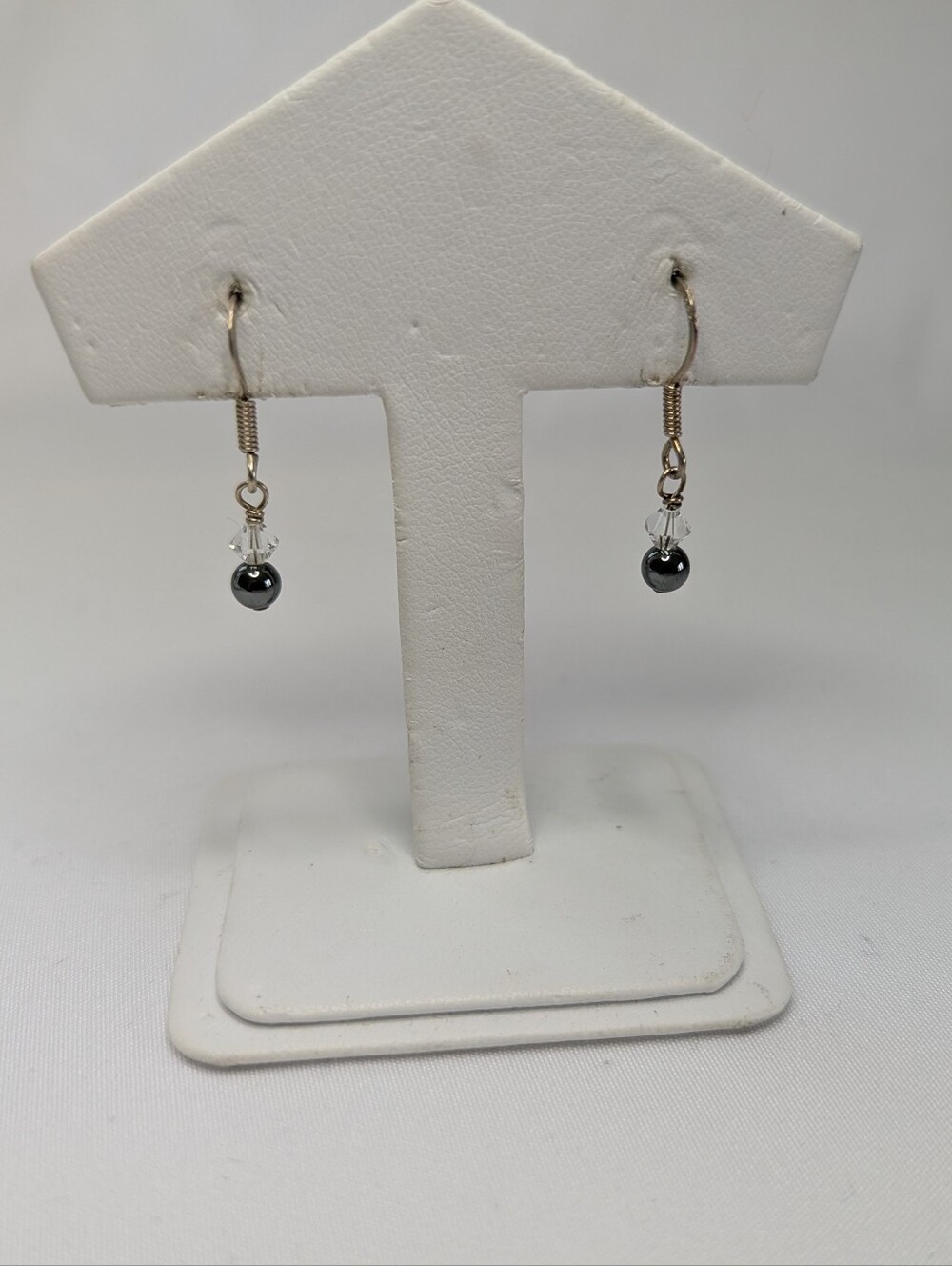 Sterling Silver Hematite Drop Earrings with Crystal Accents